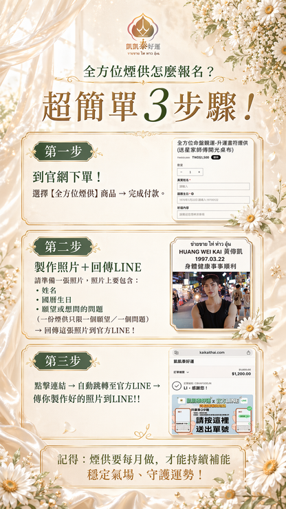 【命盤開光•客製轉運術】全方位(每天都可報名)補財運/桃花/補健康-請備注.