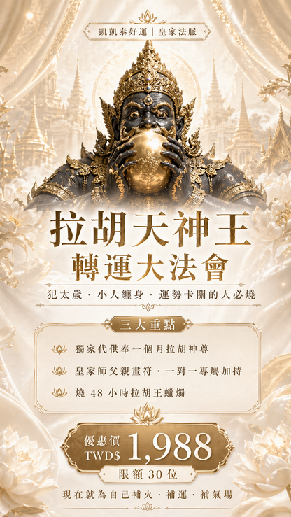【07/31拉胡王】犯太歲必報!!!谷底逆轉起運!!(獨家代供奉一個月神尊+法術入命+燒48小時拉胡王蠟燭)