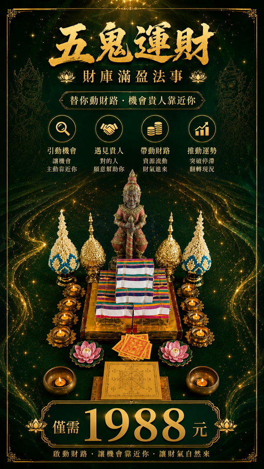 5/26 五鬼運財財庫滿盈法事
【聚財局•引動五方財氣•全面催旺正偏財運】
