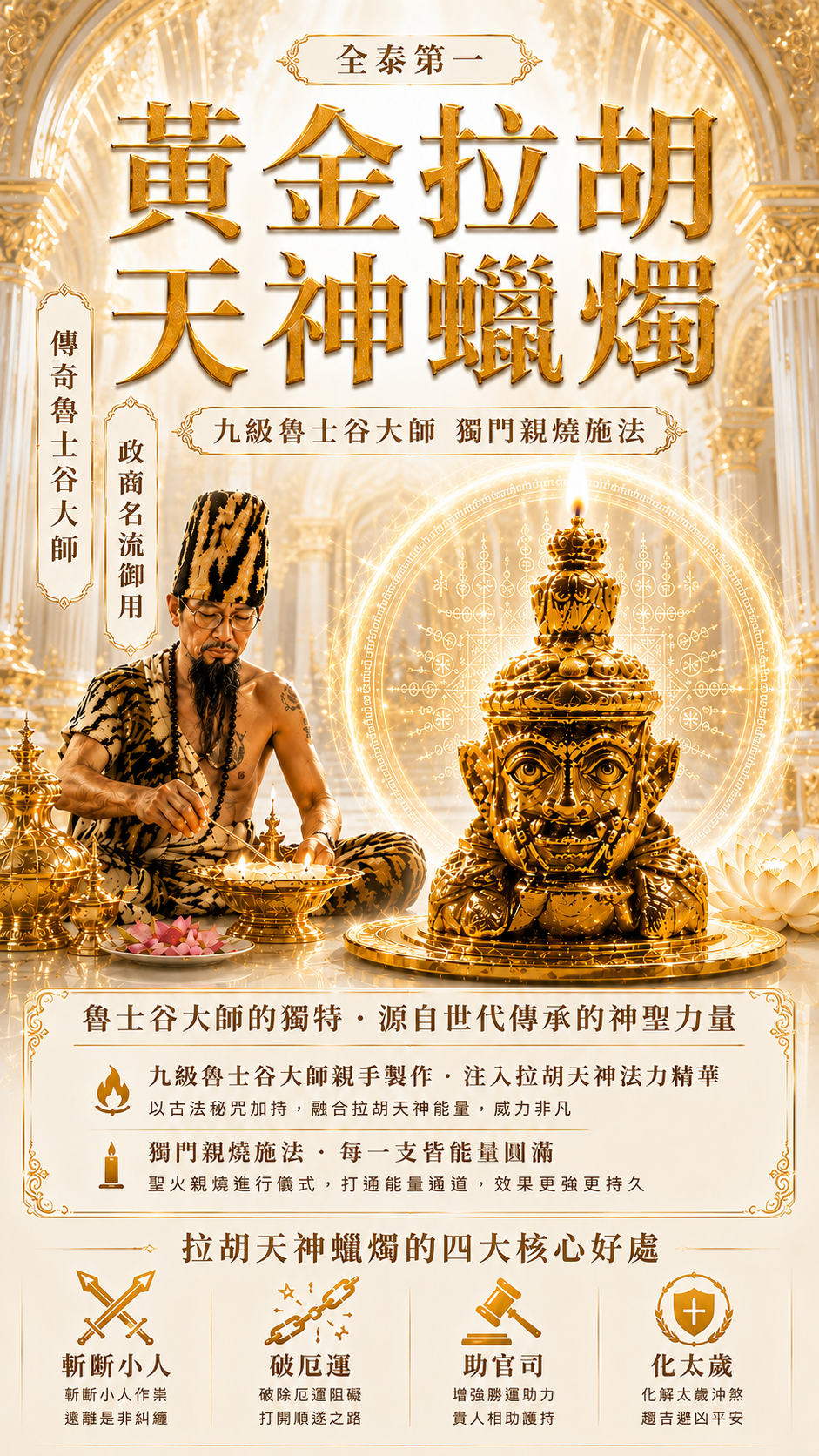 〖魯士谷大師〗黃金拉胡天神蠟燭（魯士谷法燭）