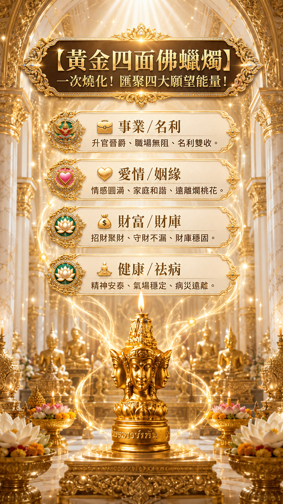 〖魯士谷大師〗黃金四面佛蠟燭（魯士谷法燭）