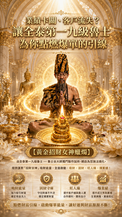 〖魯士谷大師〗黃金招財女神蠟燭（魯士谷法燭）