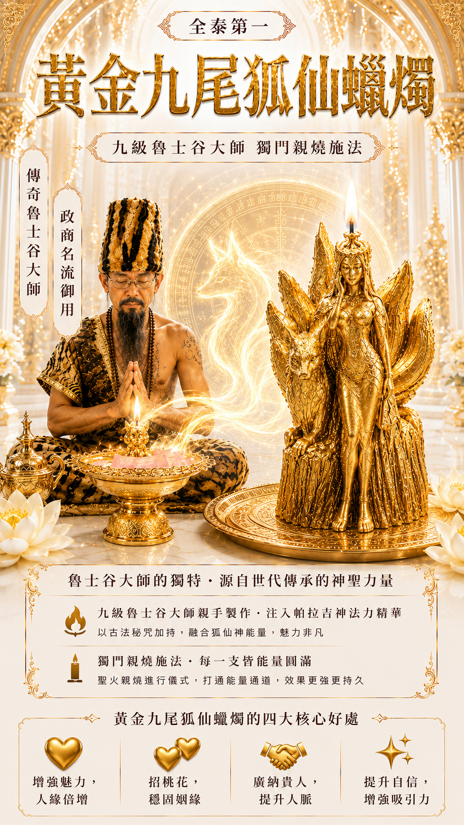 〖魯士谷大師〗黃金九尾狐仙蠟燭（魯士谷法燭）
