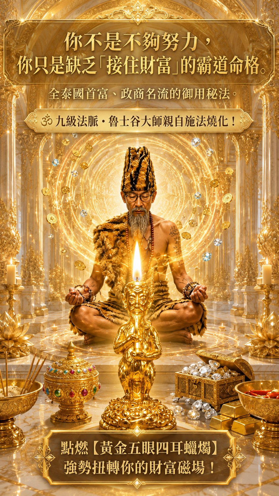 〖魯士谷大師〗黃金五眼四耳蠟燭（魯士谷法燭）