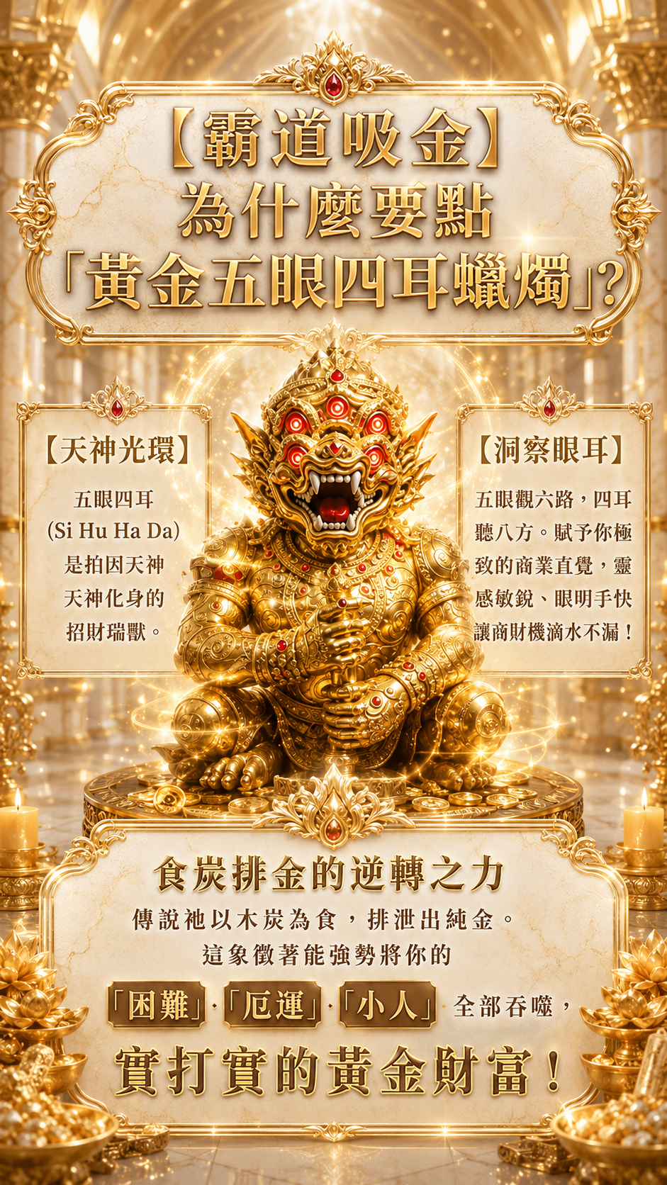 〖魯士谷大師〗黃金五眼四耳蠟燭（魯士谷法燭）