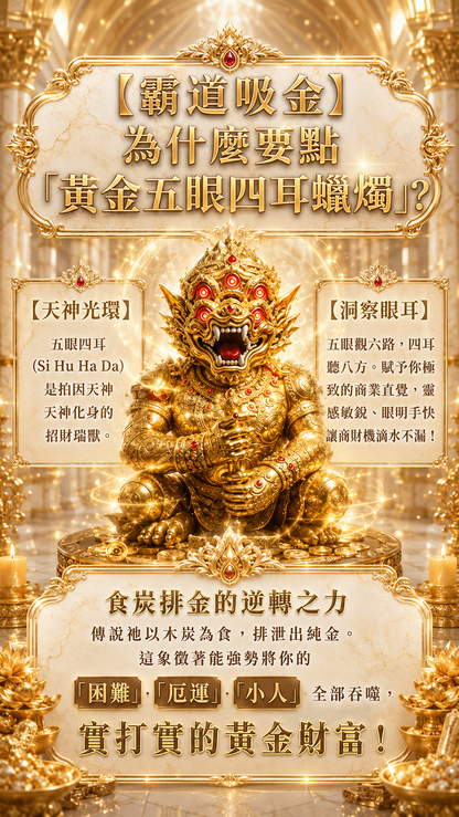 〖魯士谷大師〗黃金五眼四耳蠟燭（魯士谷法燭）