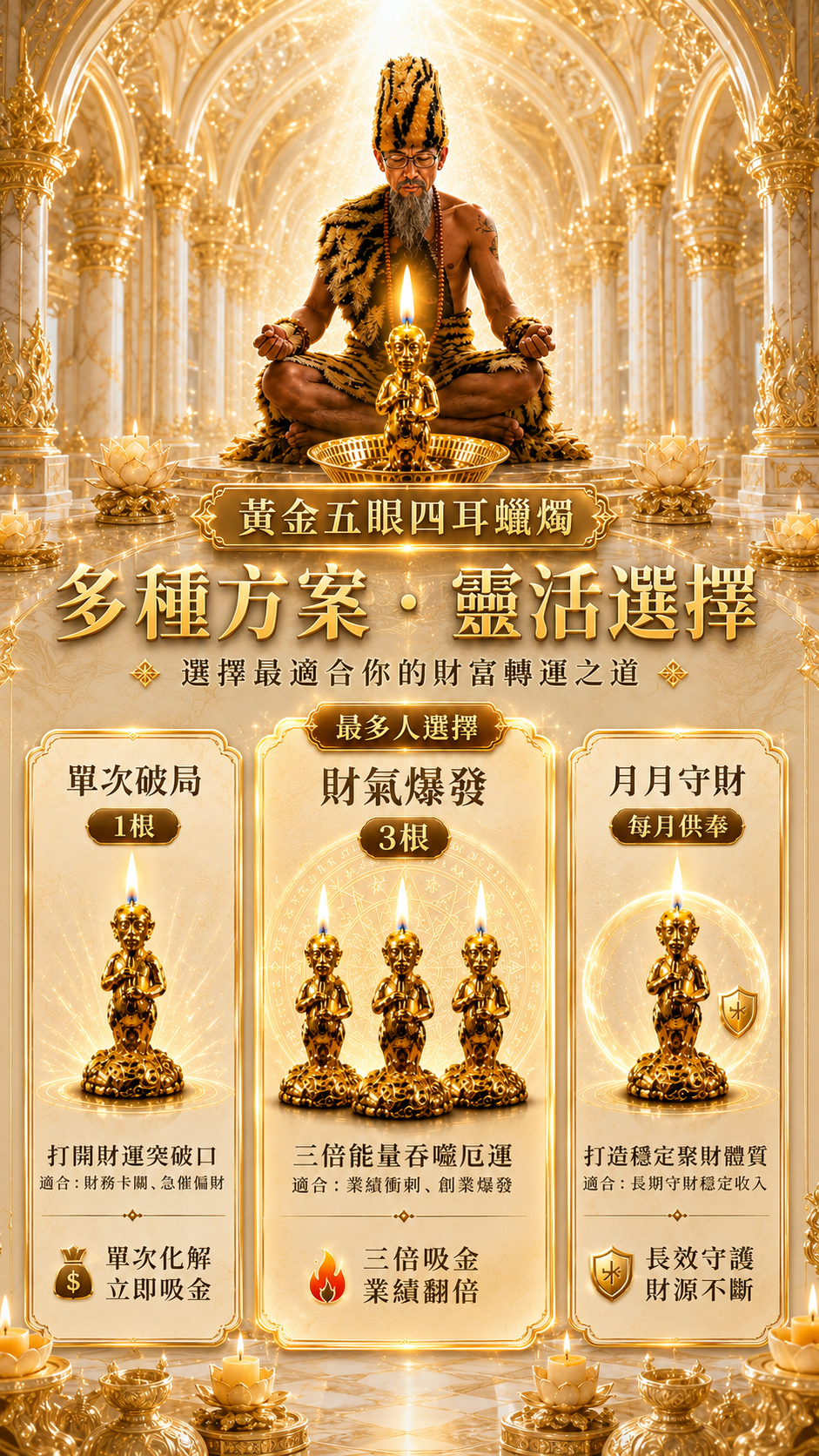 〖魯士谷大師〗黃金五眼四耳蠟燭（魯士谷法燭）
