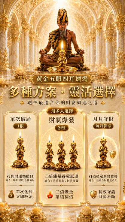 〖魯士谷大師〗黃金五眼四耳蠟燭（魯士谷法燭）