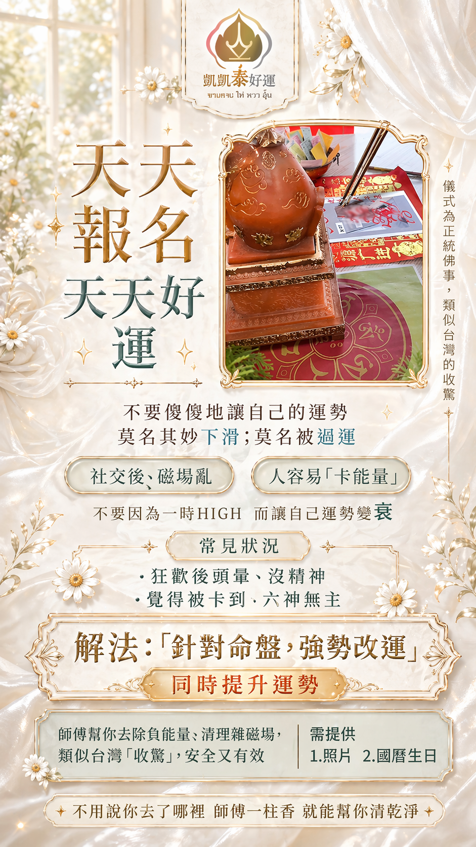 【命盤開光•客製轉運術】全方位(每天都可報名)補財運/桃花/補健康-請備注.